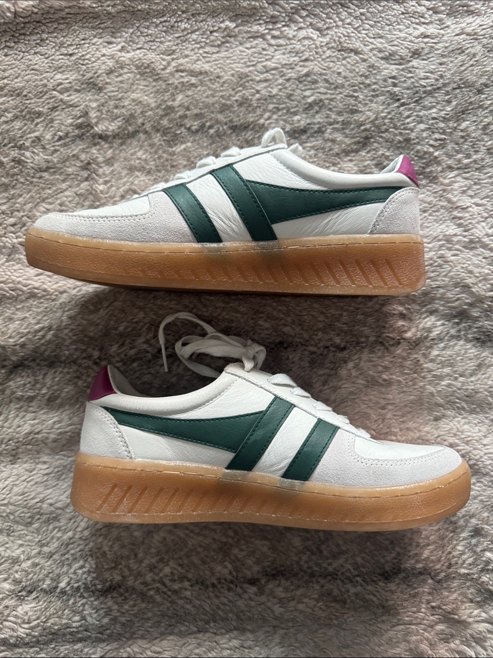 Gola White Sneakers with Green Stripes and Pink Heel - Picture 3 of 5